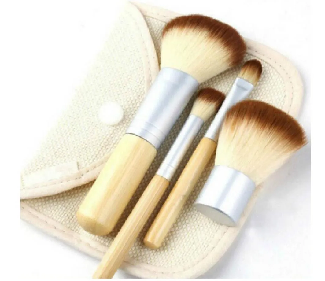 Hela 4st Natural Bamboo Handle Makeup Brushes Set Cosmetics Tools Kit Blush Brushes With Linen Bag 8144903