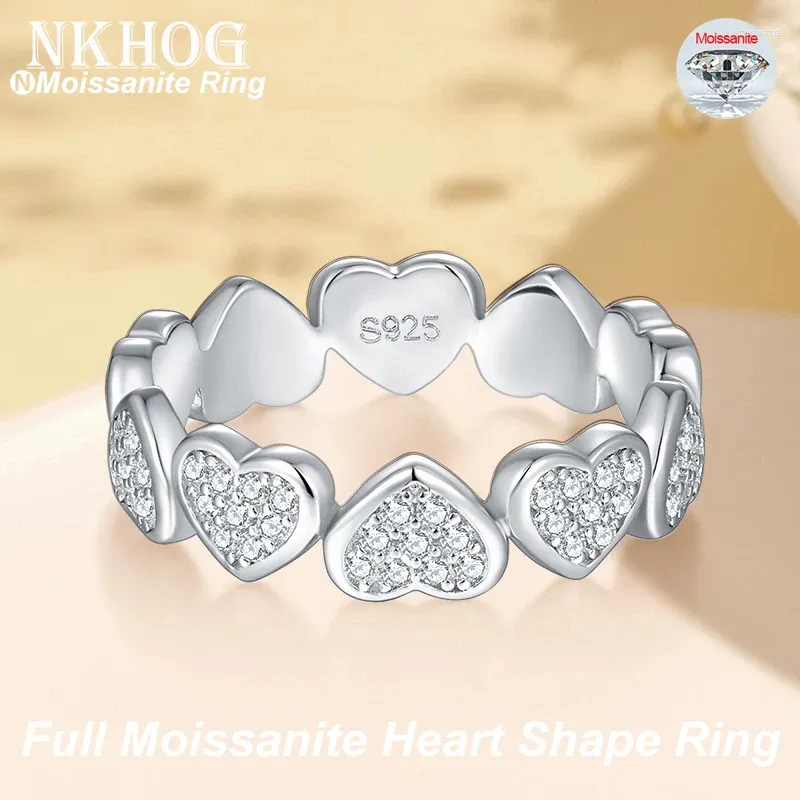 Cluster-Ringe NKHOG Herzförmiger Voll-Moissanit-Ewigkeitsring S925 Silber Pass Diamond Test Frauen Versprechen Verlobung Feinschmuck Geschenk