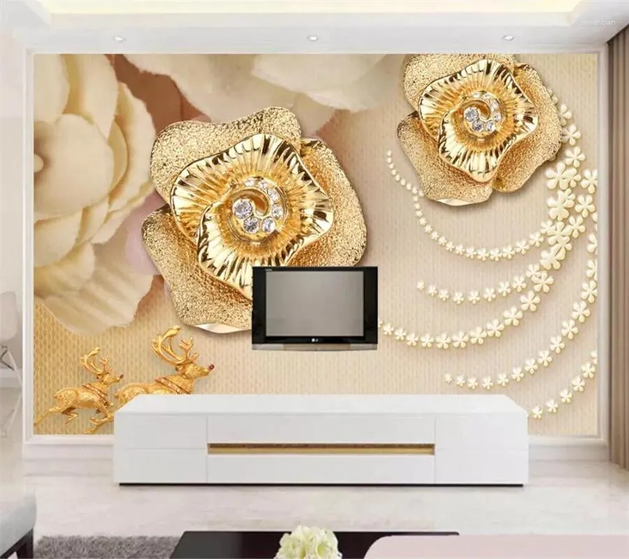 Обои Wellyu на заказ, обои Papel De Parede Luxury Rich Jewel Rose Elk 3D фон, обои для домашнего декора Behang Tapeta