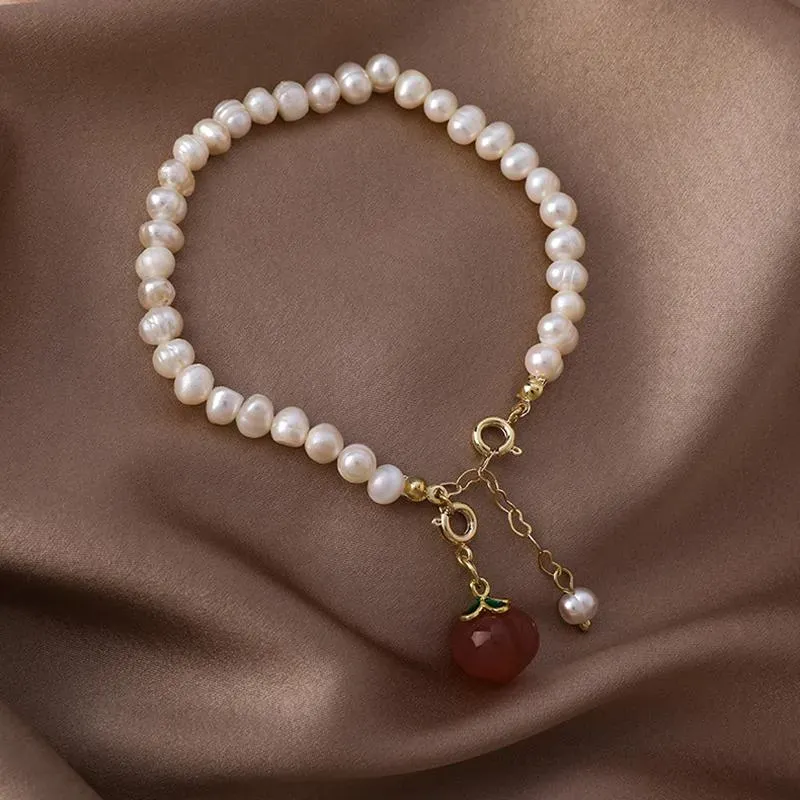 Projekt briewek Słodki owoc brzoskwiniowy Agat Naturalne perły słodkowodne koraliki ręcznie robione pasmo bransoletki dla kobiet biżuteria mody dar