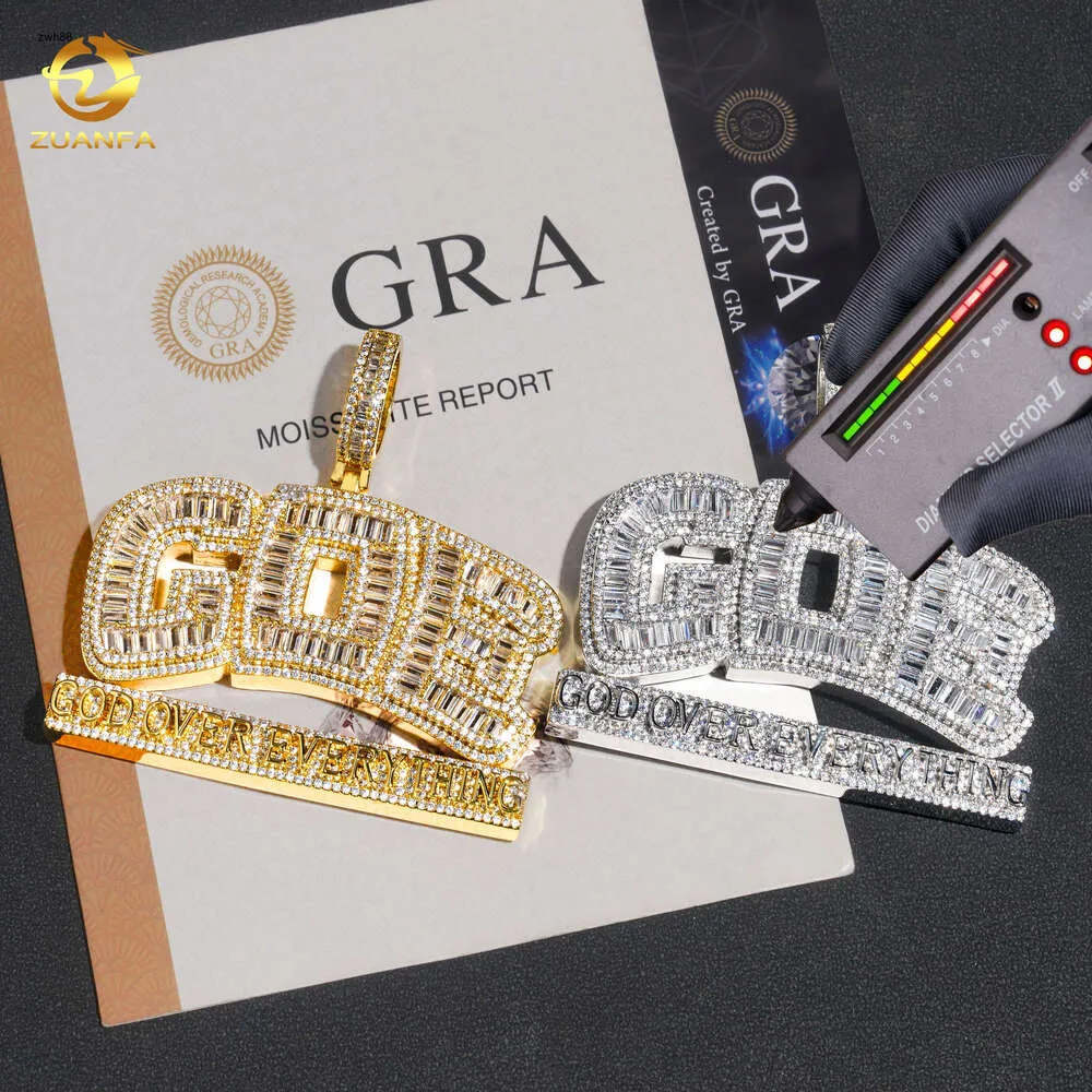 Nouveaux arrivages Iced Out Silver 925 Pendentif Collier personnalisé initial Moisanite Hip Hop Bijoux Iced Out Pendant