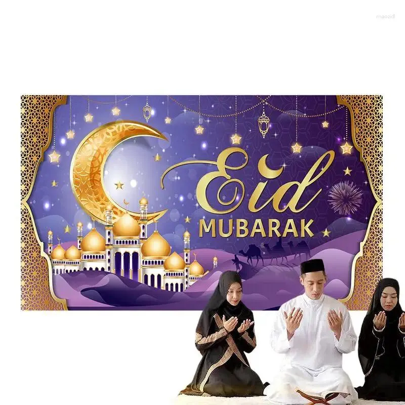 Decoração de festa Happyeid Pano de fundo 2024 Eid Banner Po Booth Props 70x43inch Pogal fundo temático