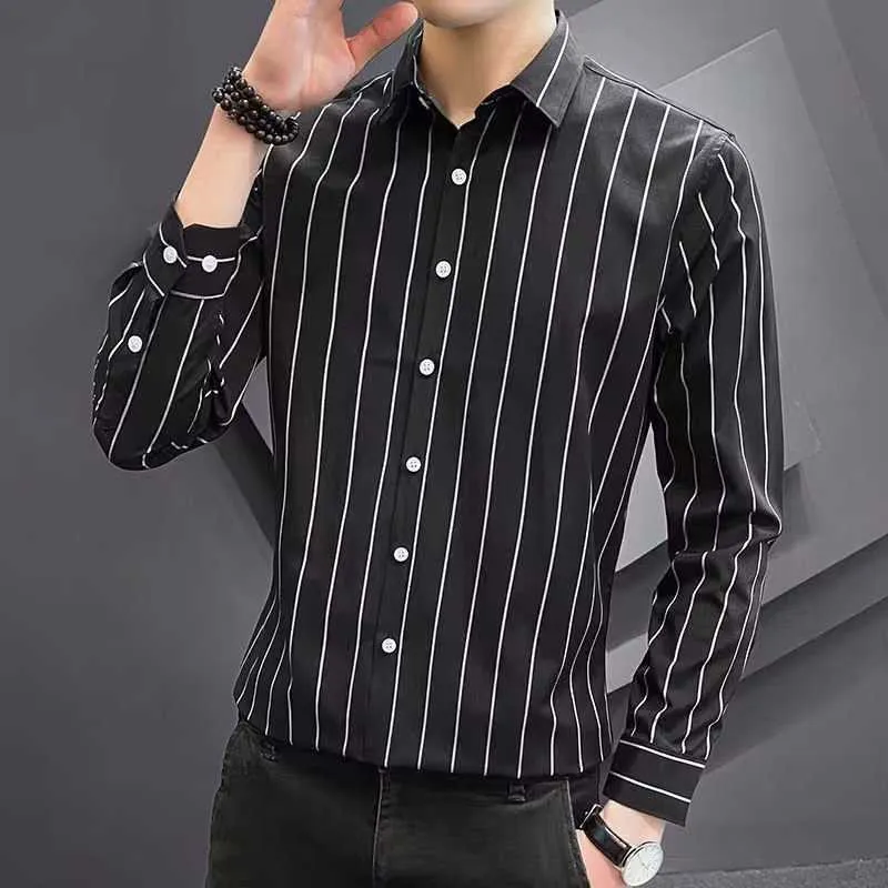 Shirt mens short sleeved 2024 new striped cropped shirt jacket spring/summer business slim fit mens clothing