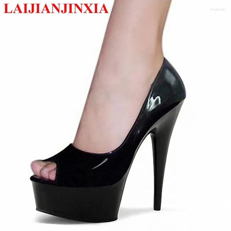 Scarpe eleganti LAIJIANJINXIA Matrimonio singolo nero 15 cm tacchi ultra alti da ballo fatti a mano 6 pollici