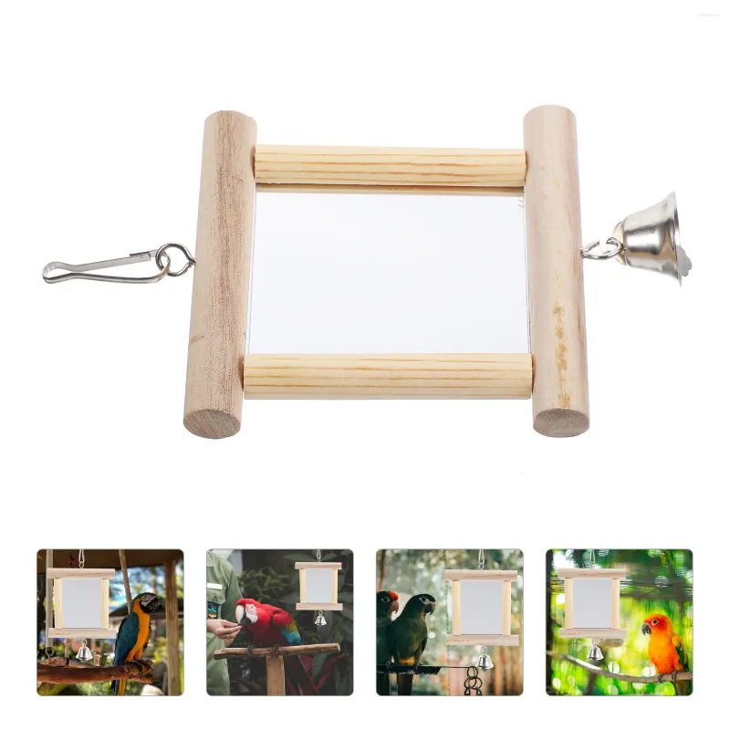 Autres fournitures d'oiseaux Parrot Mirror Toy Momest Parkeet Pick Pick Toys Le swing grand secteur de poche en bois