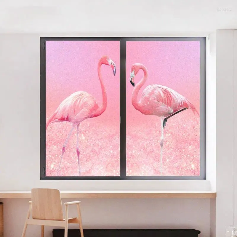 Window Stickers Film Privacy Flamingo Frosted Glass Sticker UV Blocking Heat Control Coverings Tint For Homedecor