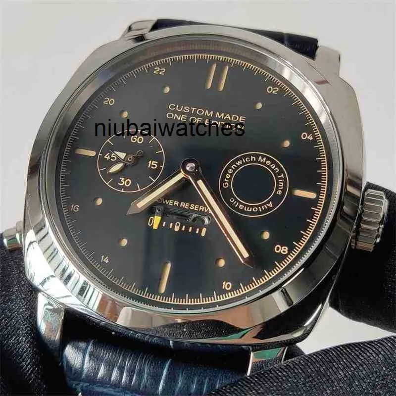 44 mm Luxury montre militaire automatique Date mécanique Réserve en acier en acier inoxydable noir Montres lumineuses en cuir W8W4