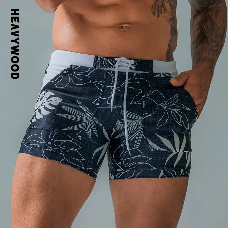 Heavywood été hommes plage maillots de bain cordon taille élastique maillot de bain Shorts homme grande taille séchage rapide maillots de bain 240321