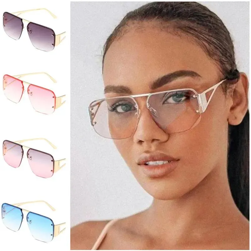 Zonnebrillen Unisex Semi-randloze zonnebril Retro Adumbral Anti-UV-bril Single Beam Brillen Legering Tempels Sier