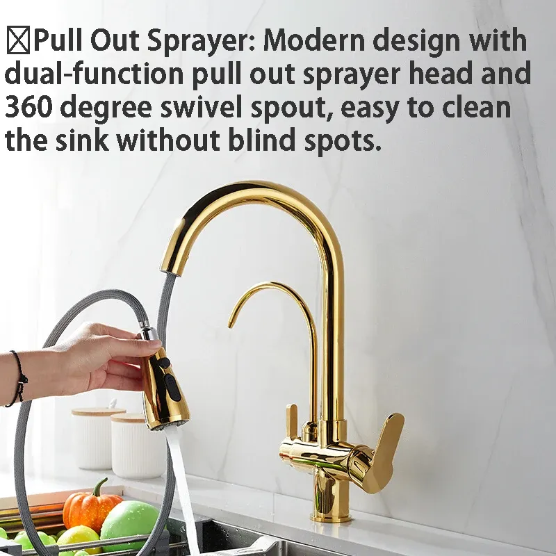 3-in-1 Kitchen Faucet With Drinking Water Filter - Pull Down Sprayer Brushed Nickel