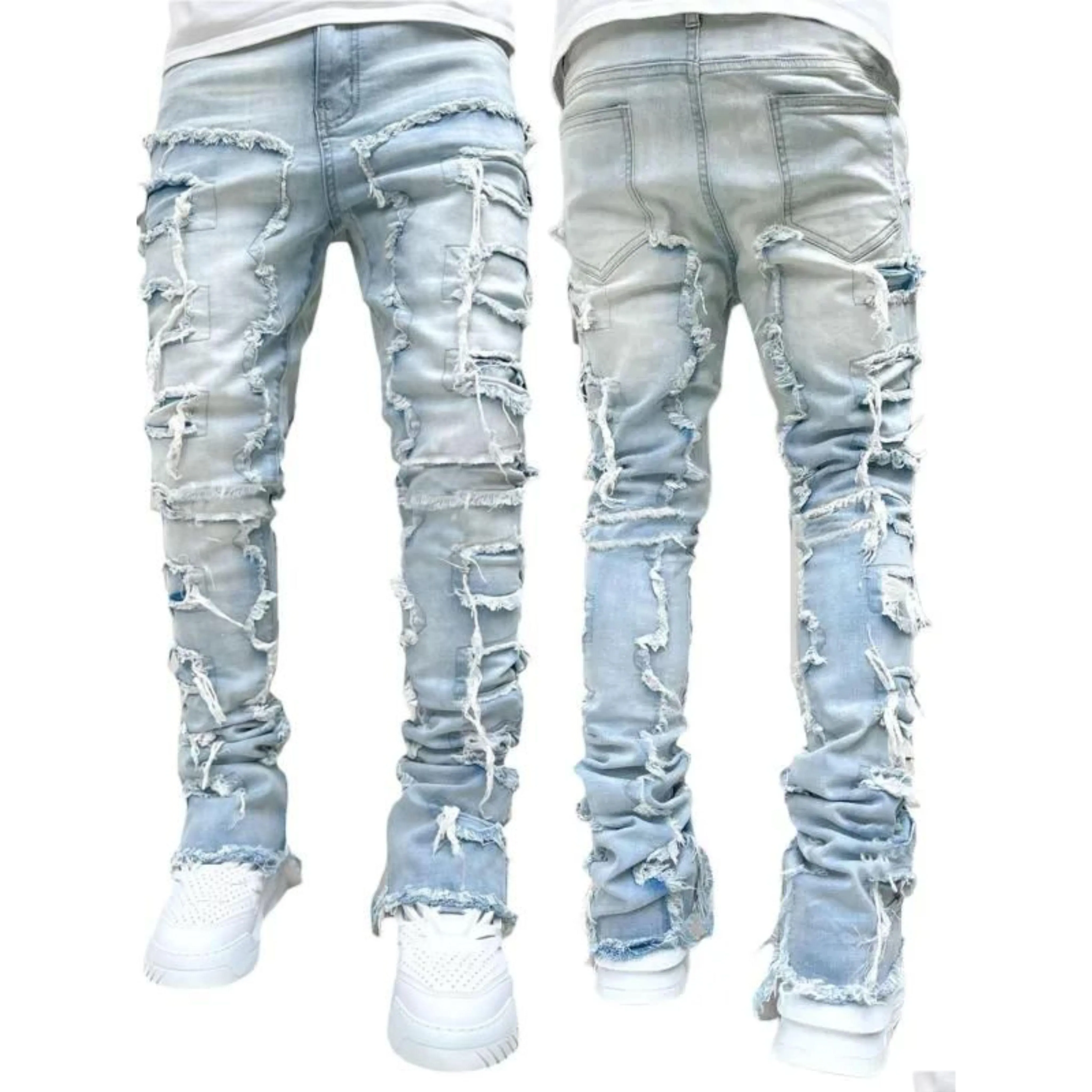 Мужские джинсы Regar Fit Stacked Patch Died Destroyed Прямая одежда Повседневная джинсовая уличная одежда Прямая доставка Одежда Dhmxn