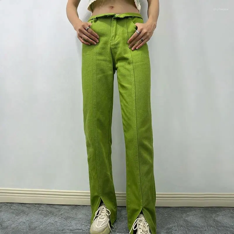 Women's Jeans Drilling Flare Ladies Skinny Split Patchwork Boot-Cut Denim Trousers Mujer Fashion Stretch Pants For Women 2024 Green