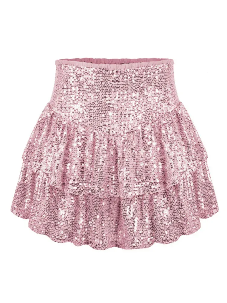 In 2024 Spring Summer Glitter Pargin Sexy geplooide rok voor dames streetwear Party Nightclub High Wasit Mini Skirts 240323