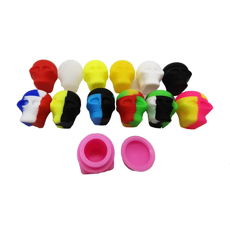 Silicone Wax Dab Containers 3ml 15ml 500ml Skull Shape Dry Herb Box Trays Tool Jars Concentrate Box Oil Storage Container Smoking Accessories