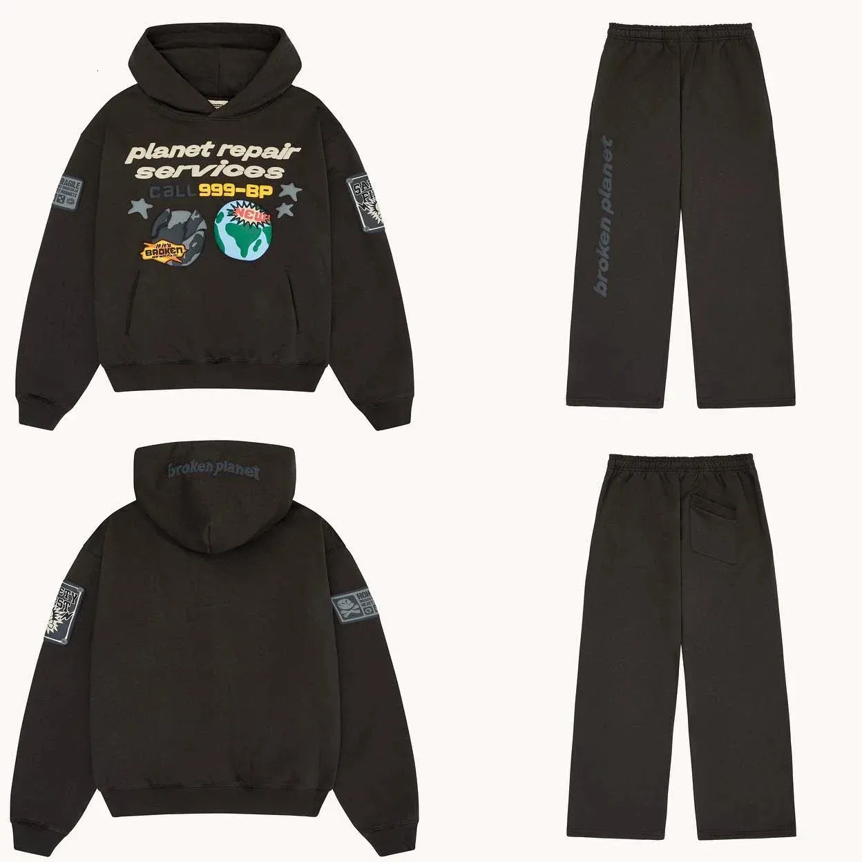 Kırık Gezegen Y2K Suit Erkek Hoodie Sweatpants İki Parçalı Set Street Giyim Hip Hop Karikatür Pufu Baskı Sweatshirt Pantolon Sportswear 240321