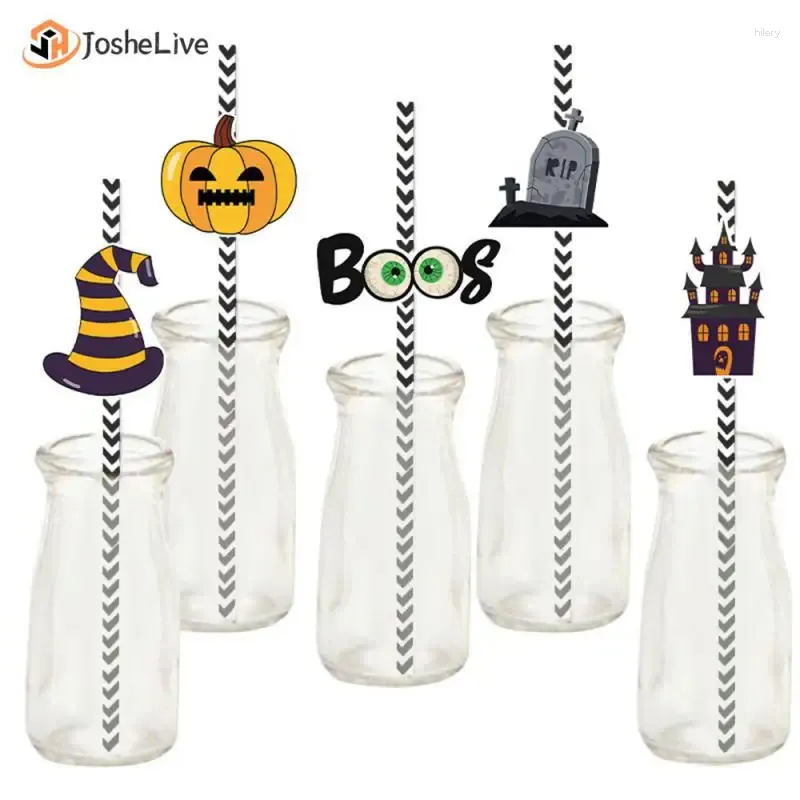 Gobelets jetables pailles décoration Halloween décoratif Unique thème d'horreur tasse d'eau pratique confettis paille