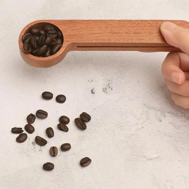 Kaffescoops bönor mätning av sked återanvändbar matpaket tätare pinnar hållbart bok trä skydd kök gadget verktyg