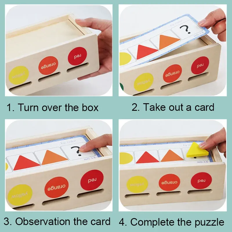 Montessori Träleksaker för barn Sensorisk sortering Övningslåda Färgform Matchande pussel Tidigare lärande Teksaker Tidigare lärande