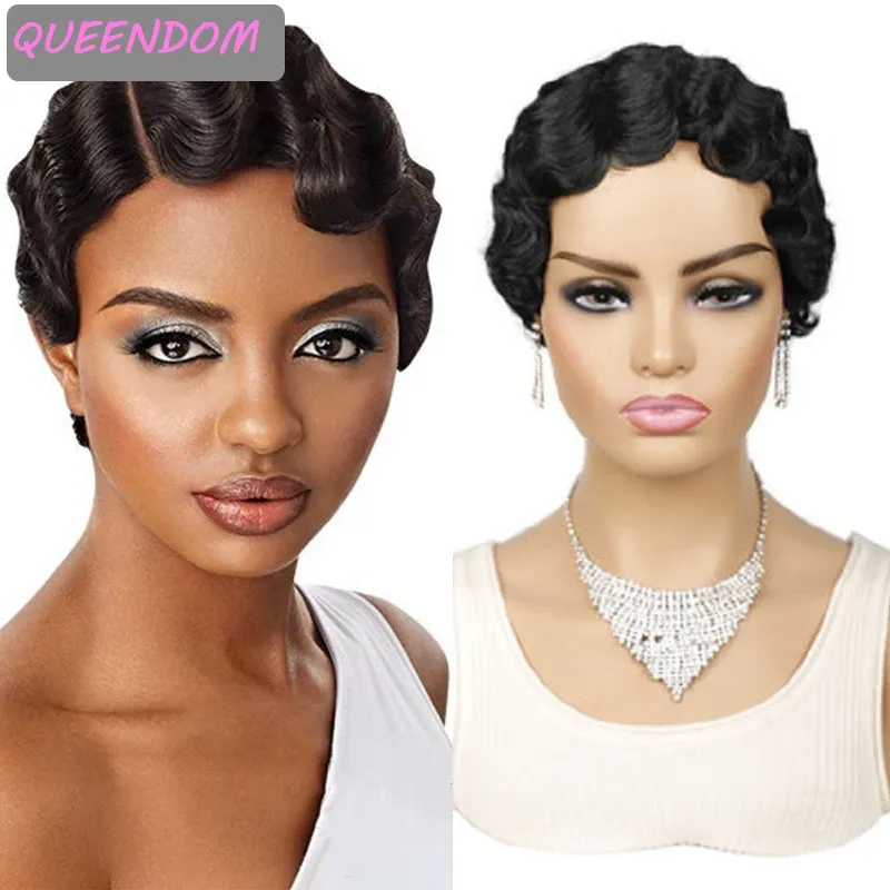 Perucas de peruca curta onda de dedão peruca sintética Pixie Cut Wigs para mulheres negras afro -americanas loira marrom curta onda oceânica peruca Peruca Cosplay