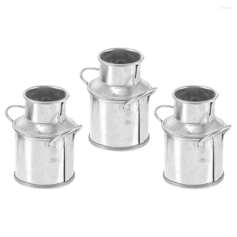 Vases 3 Pcs Milk Jug Tin Bucket Crafts Small Bud Miniature House Decor Iron Ornament Tiny Child Accessories