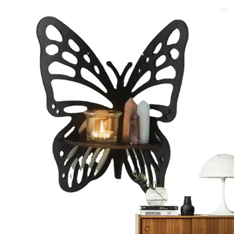 Assiettes décoratives, étagère d'angle papillon, présentoir en cristal, support en bois, décoration murale flottante pour chambres à coucher