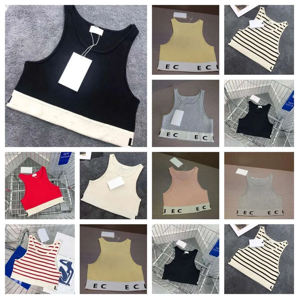 Designer Womens Tank Tops Camisetas Verão Mulheres Tops Tees Crop Top Bordado Sexy Off Ombro Preto Casual Sem Mangas Backless Top Camisas Sólidas Stripe Color Vest1