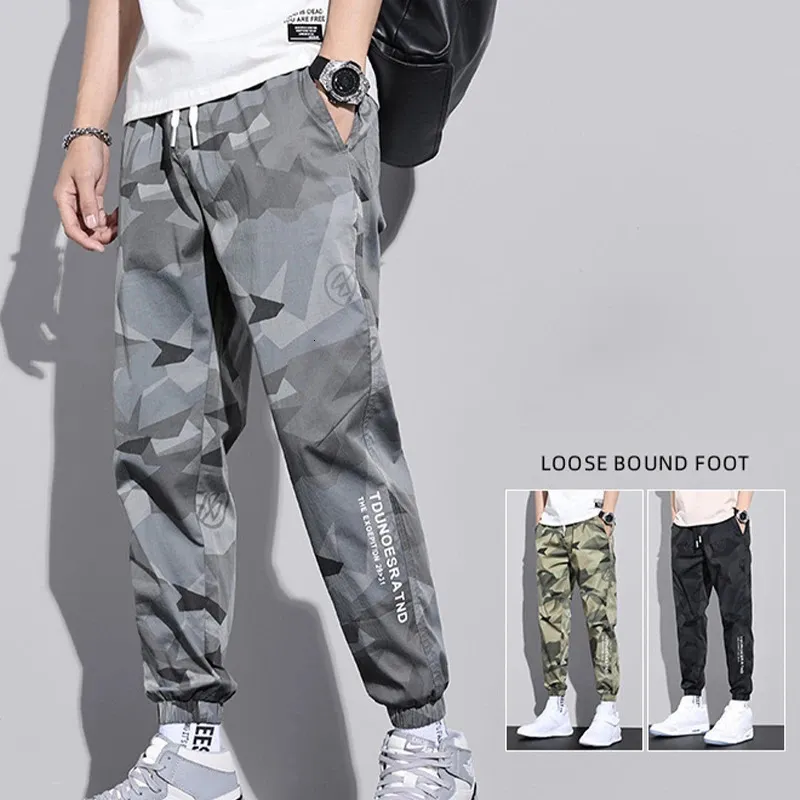 Multi-Pocket Camouflage Men byxor joggar lastbyxor män sommar harem byxor snabb torkning av lossning Löst casual svettbyxor 240323