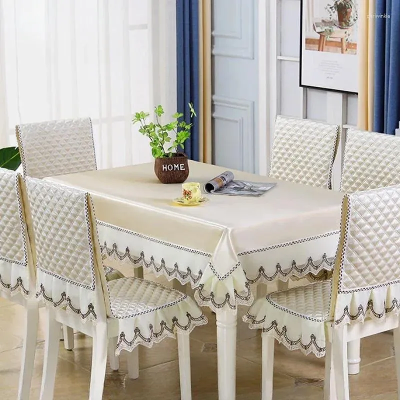 Borddukvåg spetsskantstol täcker fransk tryckt bordsduk rektangulär och avföring anti slip säte kudde