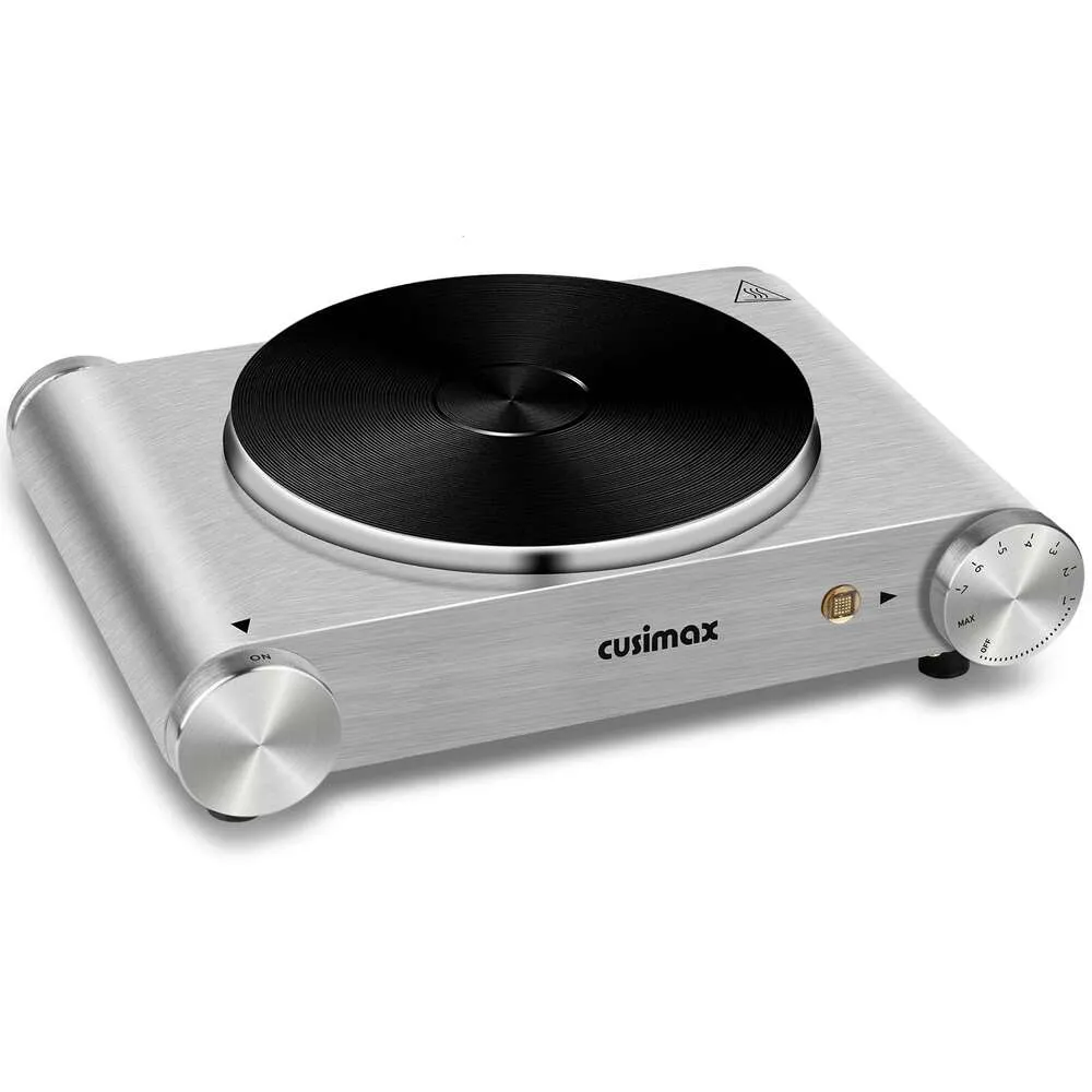 CUSIMAX Plaque chauffante en fonte à brûleur unique 1500 W pour la cuisson Cuisinière électrique portable Contrôle de la température réglable Pieds en caoutchouc antidérapants en acier inoxydable