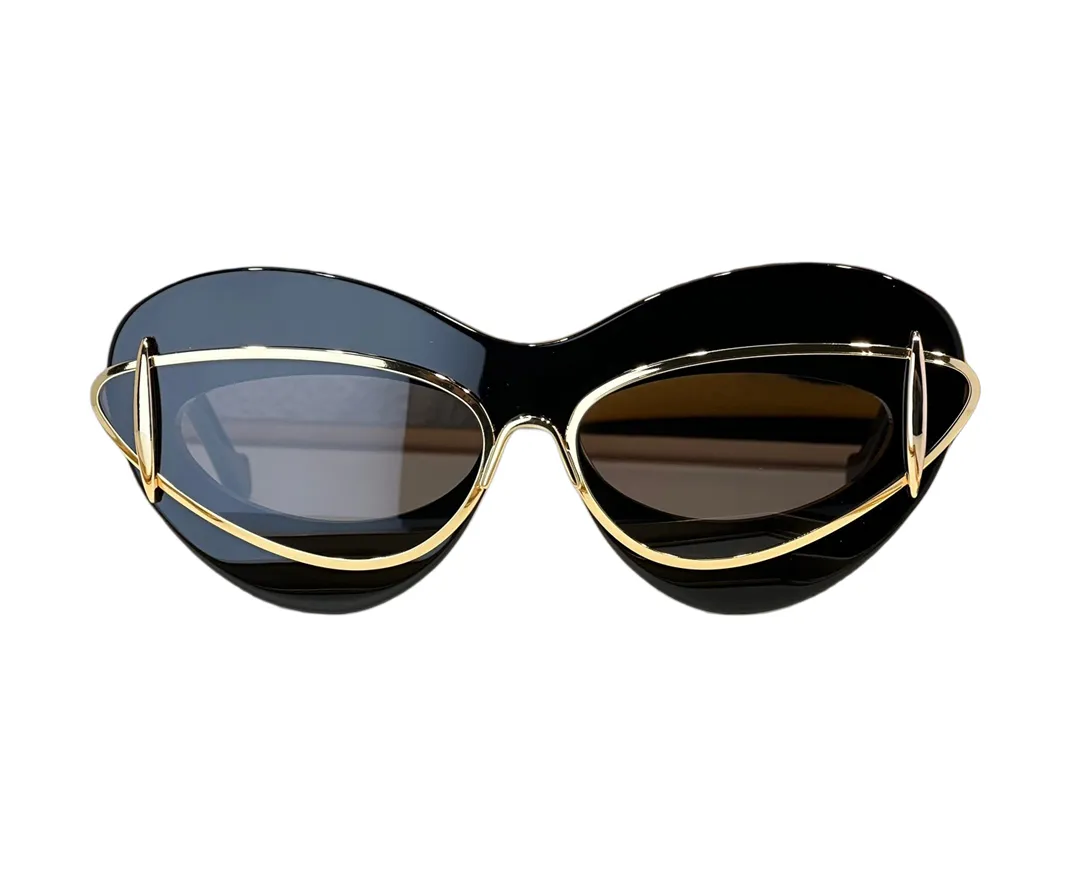 Nya solglasögon modedesigner 40119 Solglasögon för kvinnor acetat metall dubbel ram kattögon glasögon avantgarde personlighetsstil toppkvalitet antiultrav v15a