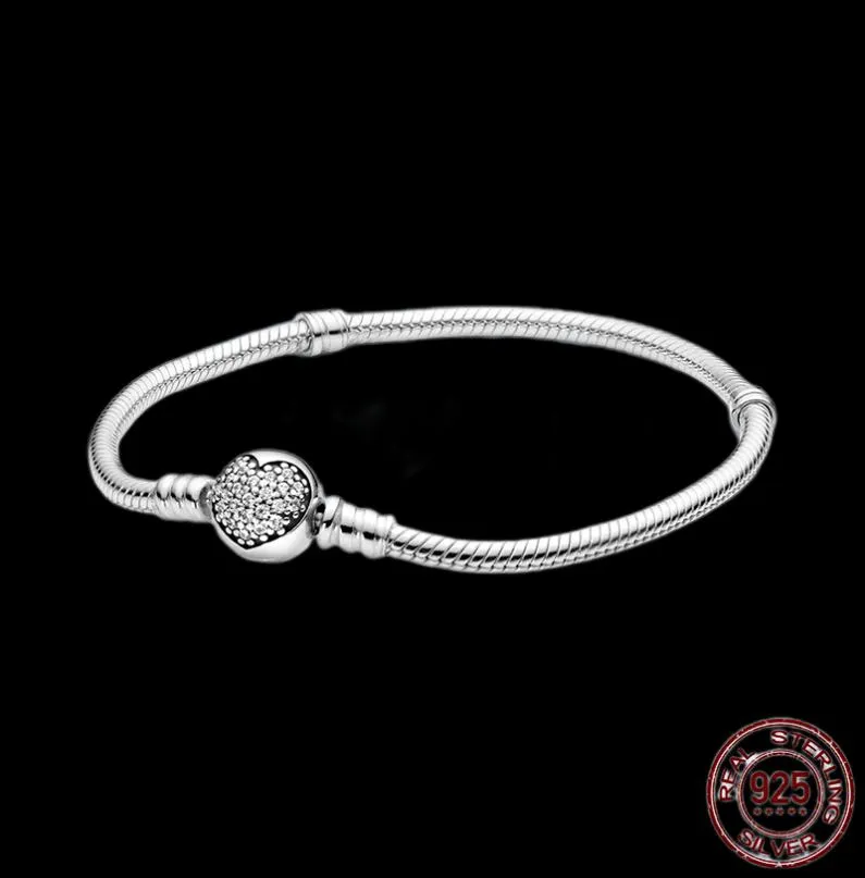 Damen-Armbänder, 925er-Sterlingsilber, Herz-CZ-Diamant-Kettenarmband, passend für P-Charm-Perlen, feiner Schmuck, Geschenk mit Originalverpackung 1021498