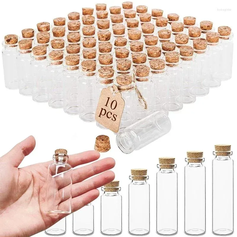 زجاجات التخزين 10pcs 5-20 مل زجاج صافية مصغرة مع Cork Stopper DIY Drifting Bottle Vials حاويات التوابل