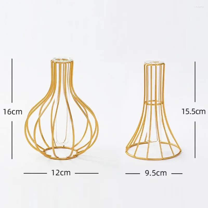 Vaser praktisk nordisk stil teströr växthållare smidesjärn glas planter enkel gyllene färg vas för trädgård