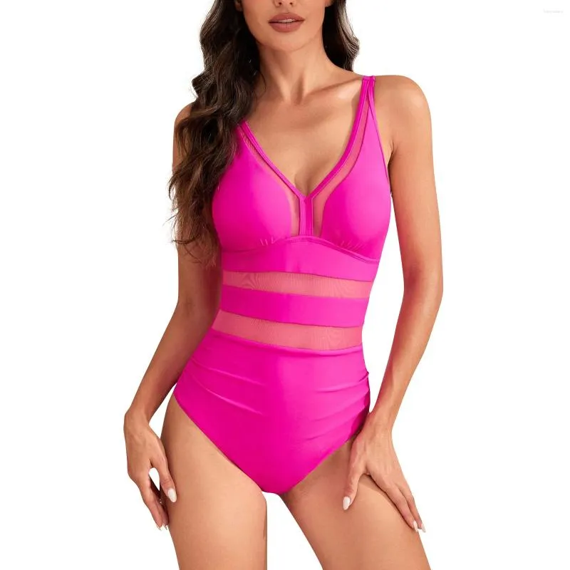 Women's Swimwear One-piece Sexy Mesh Hollow Out Solid Color With Bra Pad No Steel Swimsuit Official Store Ropa De Mujer Y2k