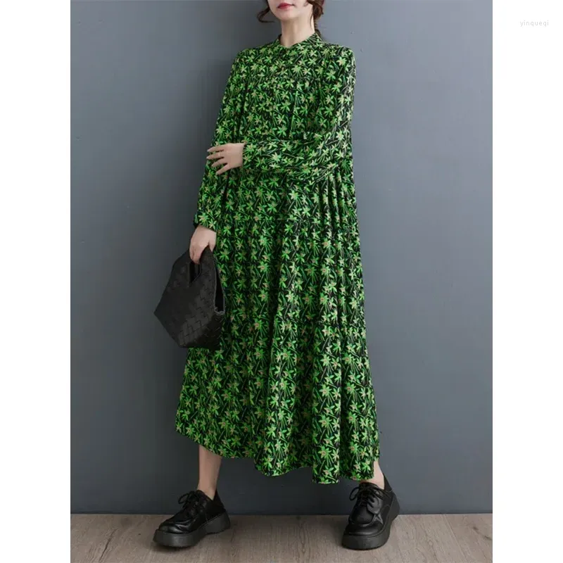 Casual Dresses Superaen 2024 Spring and Autumn Korean Loose Fashion Long Sleeved Printed Elegant Shirt Dress