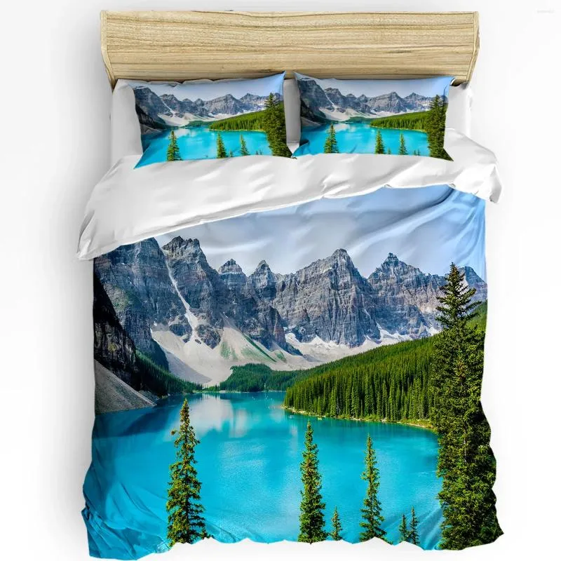 寝具セット3PCSセットカナダ湖風景山頂の木布団カバー枕ケースボーイキッドティーンガールカバー