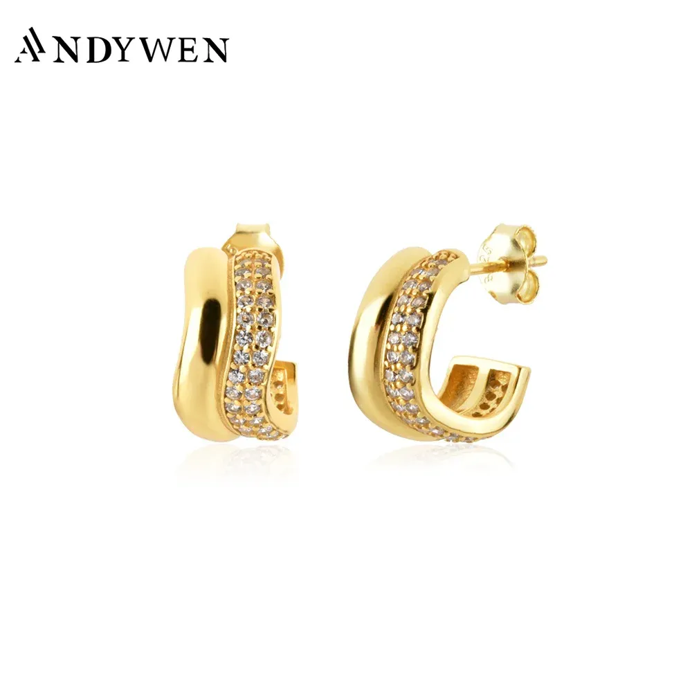 Brincos Andywen 925 Sterling Silver Gold Twist Hooops Brincho Piercing 2022 Mulheres Circle Metal Loops Pendientes Jóias finas