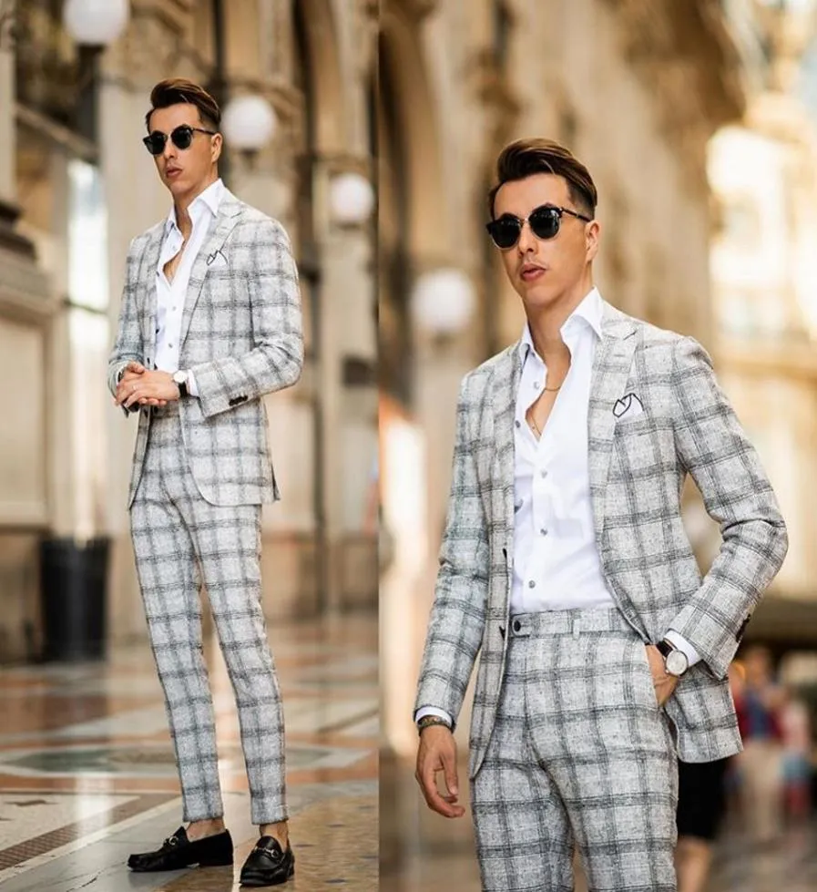 Abito da uomo a due pezzi Damier Abito da sposo Abiti da sposa per uomo Slim Fit Sposo Costumi di alta qualità De Mariage Pour Hommes2270449