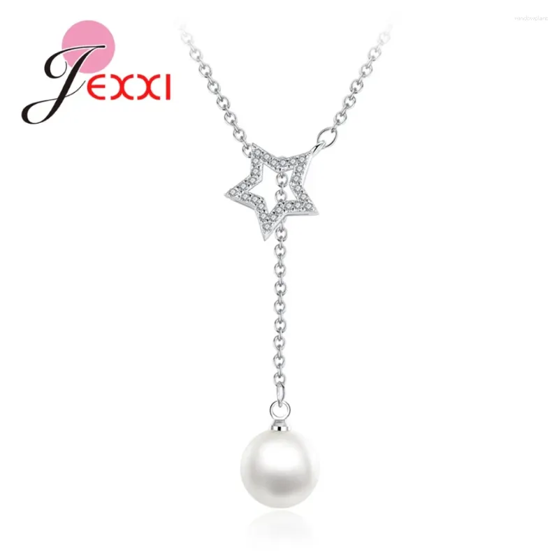 Pendant Necklaces Luxury Star Pearl 925 Sterling Silver Necklace For Women Crystal Cubic Zirconia Korean Chain Jewelry