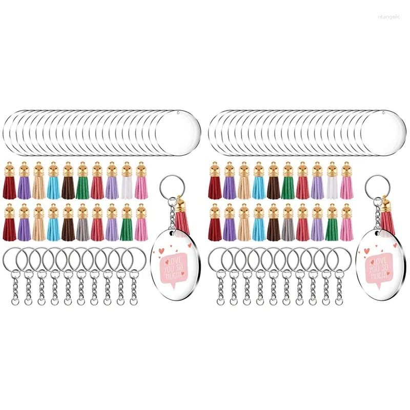 Keychains 180 Pieces Acrylic Keychain Making Kit Clear Blanks And Colorful Tassel Pendants For DIY Projects