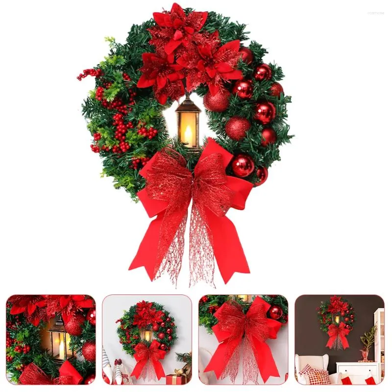 Decorative Flowers Garland Lights Christmas Wreath Xmas Window Ornament Hanging Plastic Wall Store