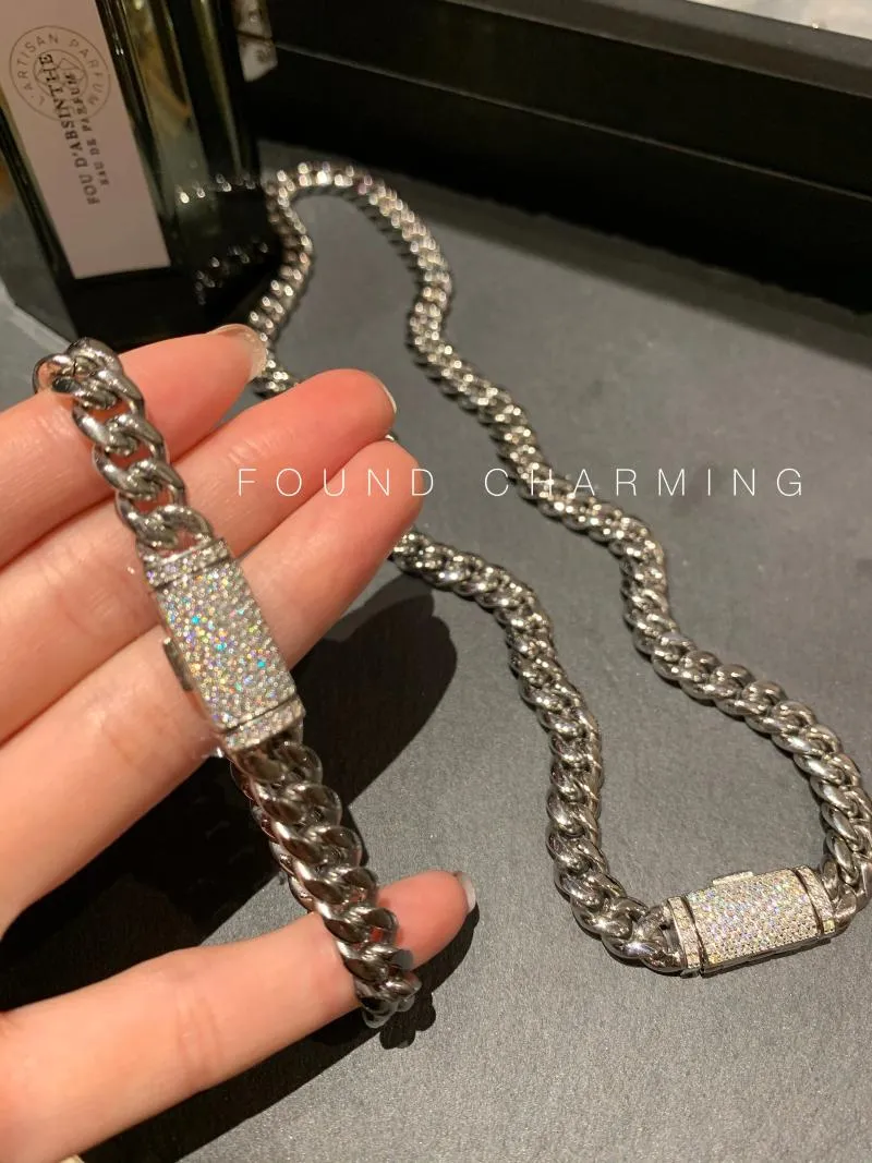 Anhänger 8mm Mode Moissanit Cuban Link Kette Iced Out Armbänder Für Männer Frau Punk Hiphop Schmuck