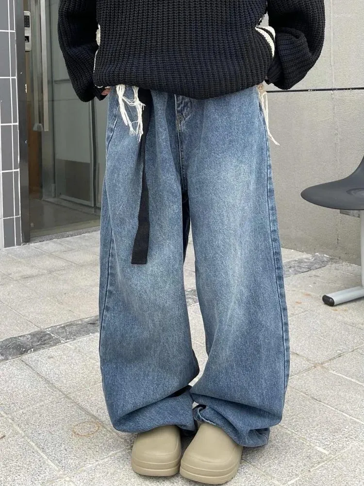 Kvinnors jeans vintage tvättar japanska koreanska breda ben y2k våren 2024 par lös droppe rak golvlängd last