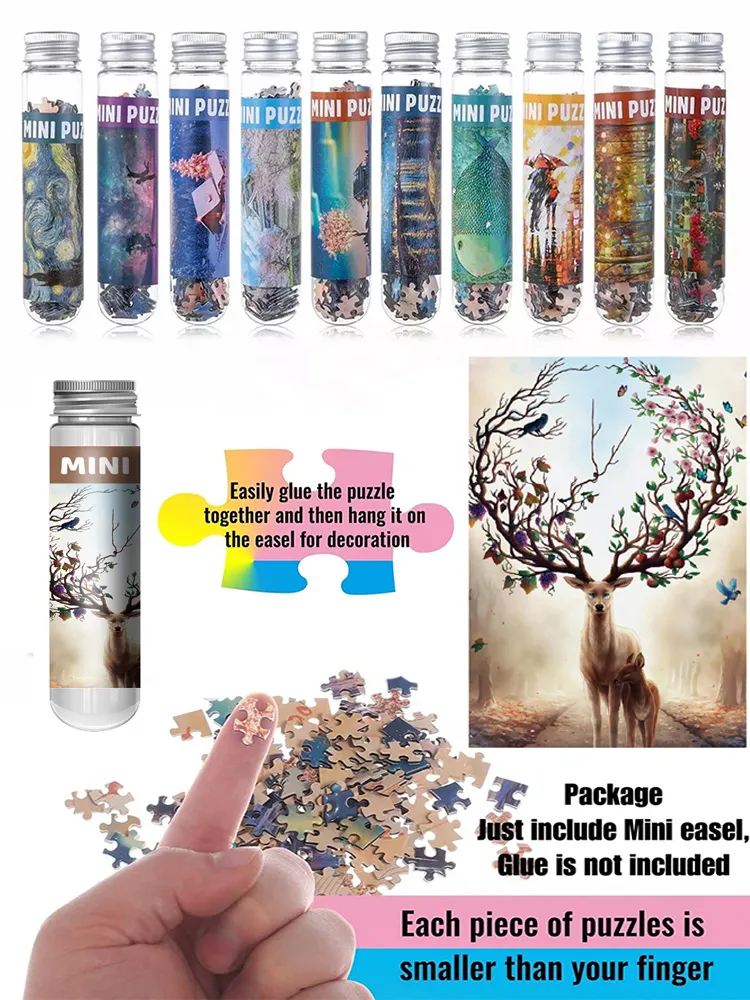 Mini Puzzle 3 Pack 150 Pieces Mini Jigsaw Puzzles For Adults & Kids 6" X 4" Small Puzzles Capsule Tube Jigsaw Puzzles Intelligent Game Mona Lisa