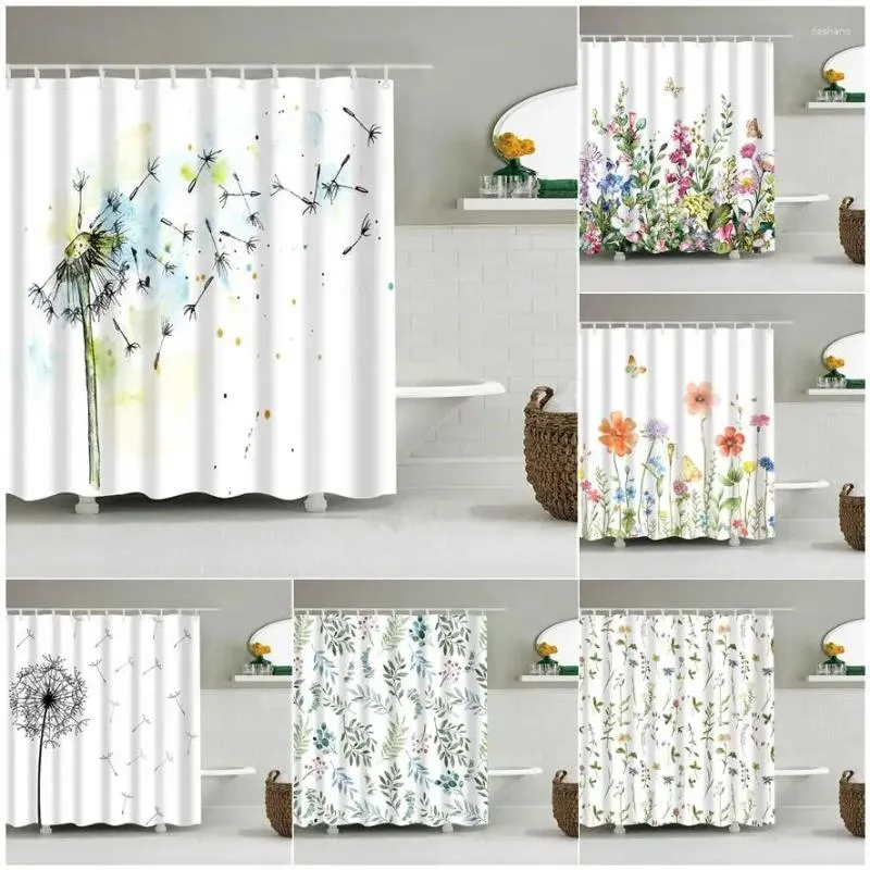 Cortinas de chuveiro Flor Dandelion Red Rose Pequeno Conjunto de cortina de banheiro fresco Frabic Decoração de poliéster à prova d'água com ganchos