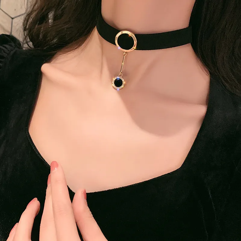 DHgate Black Rhinestone Choker Necklace for Women Sexy Collarbone Chain Jewelry Fashion Accessories