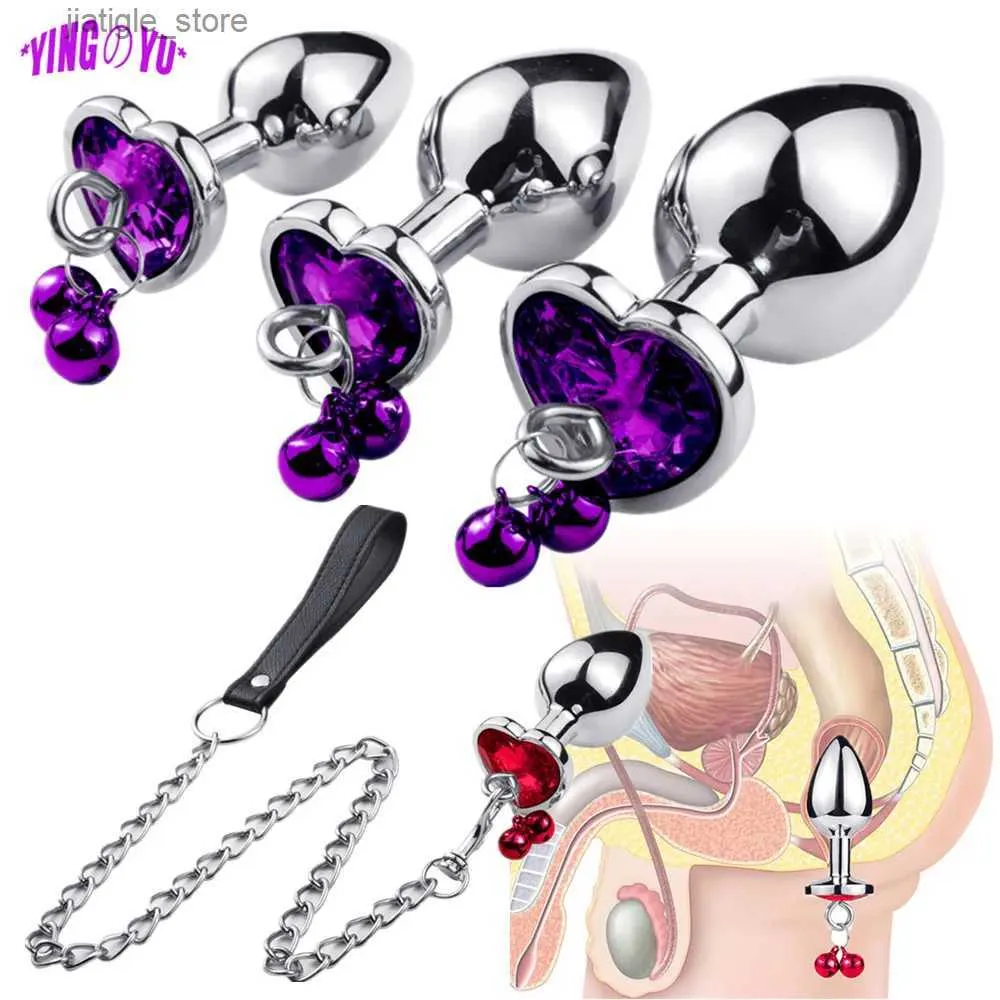 Other Health Beauty Items Crystal Heart Buttplug stainless steel belt chain anal plug bell pendant prostate massager SM female Y240402