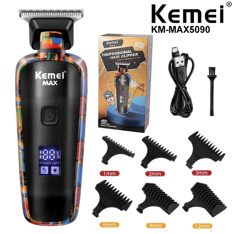 トリマーkemei kmmax5090エレクトリックヘアクリッパー家庭髪のトリマー印刷グラフィティカミソリタイプUSB充電式ヘアカット