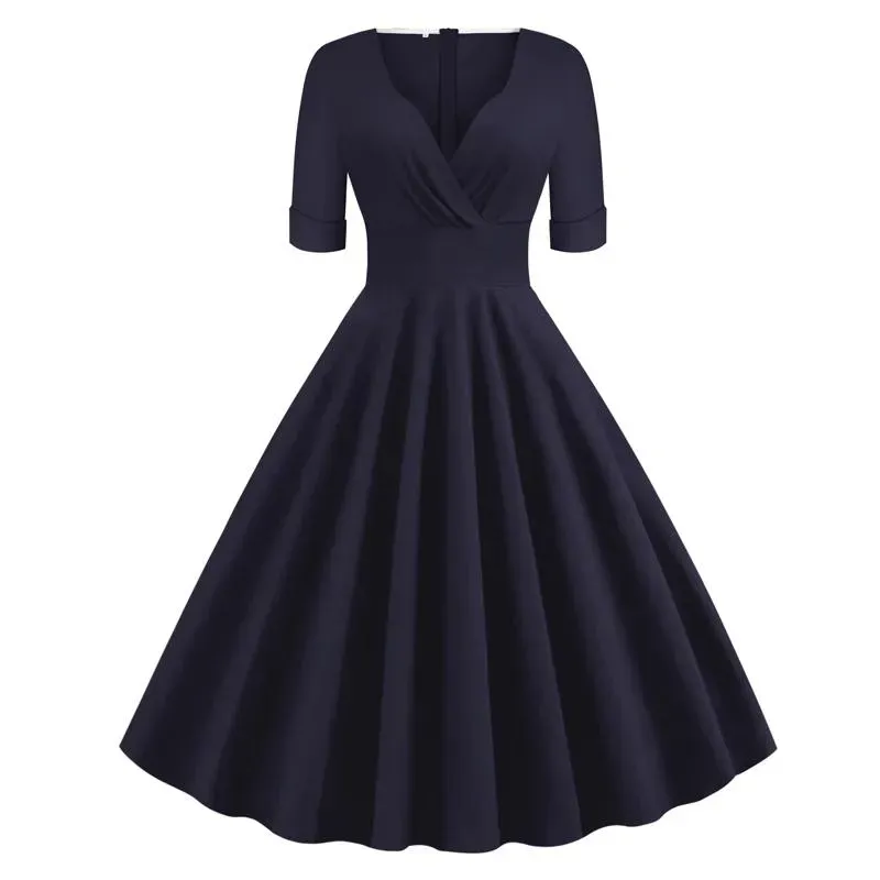 Podstawowe sukienki swobodne sukienki 50s 60s Wrap Polka Dot styl retro w stylu wysokiej tali