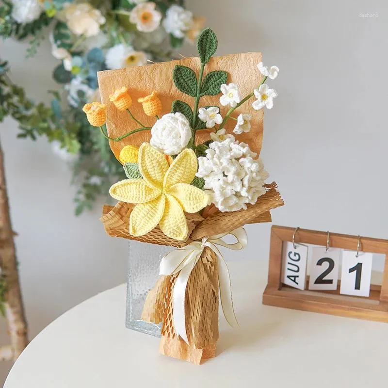 Decoratieve bloemen handgeweven lelie mix en borduurwerk balboeket afgewerkt prachtige verpakking cadeau imitatie bloem 22cmx42cm